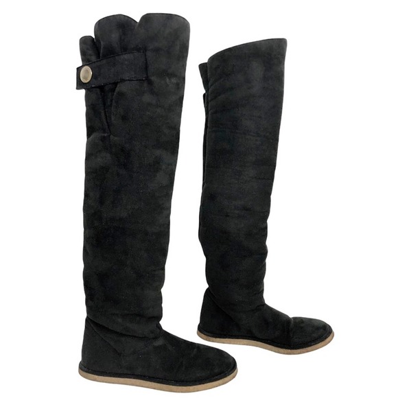 Stella McCartney Over The Knee Shearling Buckle Ugg Black Boots Round Toe Soft 6 - Picture 1 of 16